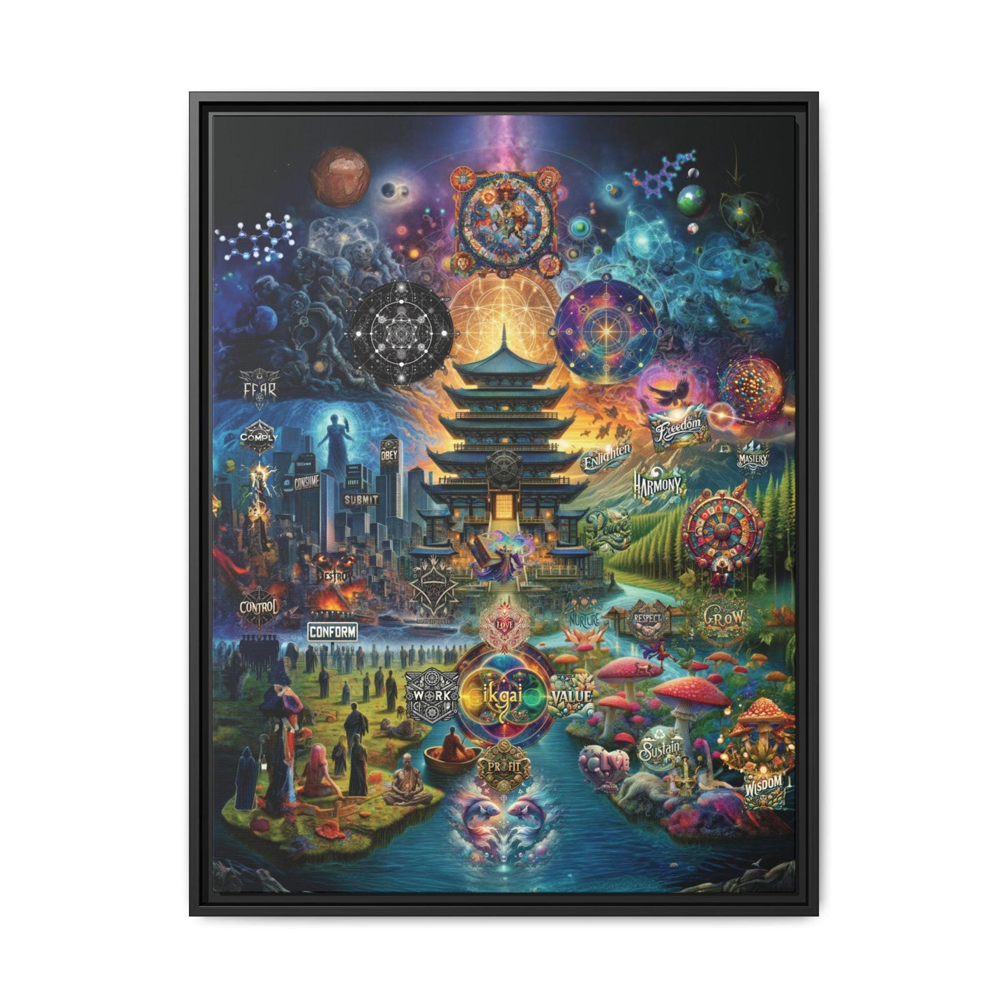 Quantum Temple of Duality - Framed Matte Canvas (24" x 32")
