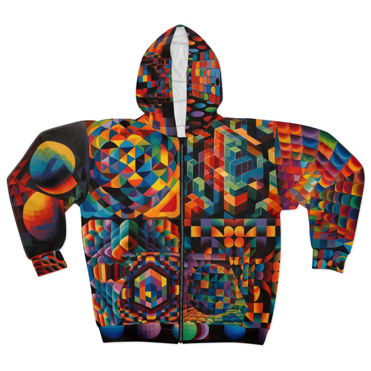 Psychedelic Geometric Kaleidoscope Zip-Up Hoodie - Cosmic Patterned Artwear for Visionary Seekers